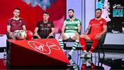 17 January 2024; Virgin Media Television announce details of live League of Ireland coverage, including televised SSE Airtricity Men's Premier Division fixtures. Pictured at the announcement are, from left, Maurice Nugent of Galway United, Dayle Rooney of Bohemians, Richie Towell of Shamrock Rovers, and Paddy Barrett of Shelbourne, at Virgin Media Television Studios in Ballymount, Dublin. Photo by Seb Daly/Sportsfile