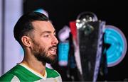 17 January 2024; Virgin Media Television announce details of live League of Ireland coverage, including televised SSE Airtricity Men's Premier Division fixtures. Pictured at the announcement is Richie Towell of Shamrock Rovers, at Virgin Media Television Studios in Ballymount, Dublin. Photo by Seb Daly/Sportsfile