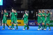 17 January 2024; The Ireland team celebrate after their victory in the FIH Men's Olympic Hockey Qualifying Tournament Pool A match between Ireland and Japan at Campo de Hockey Hierba Tarongers in Valencia, Spain. Photo by Manuel Queimadelos/Sportsfile