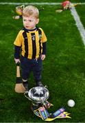 13 January 2024; JP Hartley, son of Pat Hartley of Tullogher Rosbercon, with the cup after the AIB GAA Hurling All-Ireland Junior Club Championship final match between St Catherine's of Cork and Tullogher Rosbercon of Kilkenny at Croke Park in Dublin. Photo by Piaras Ó Mídheach/Sportsfile
