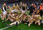 13 January 2024; Tullogher Rosbercon players including Conor Hennessy, front, celebrate after victory in the AIB GAA Hurling All-Ireland Junior Club Championship final match between St Catherine's of Cork and Tullogher Rosbercon of Kilkenny at Croke Park in Dublin. Photo by Piaras Ó Mídheach/Sportsfile