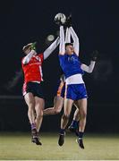 17 January 2024; Bobby McGettigan of ATU Donegal and David Dymer of MTU Cork contest a high ball during the Electric Ireland Higher Education GAA Sigerson Cup Round 2 match between MTU Cork and ATU Donegal at the GAA National Games Development Centre in Abbotstown, Dublin. Photo by Ben McShane/Sportsfile