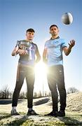 18 January 2024; Longford footballer Bryan Masterson, left, and Dublin footballer Niall Scully during a promotional launch event for the Dioralyte O’Byrne Cup Final at the GAA National Games Development Centre in Abbotstown, Dublin, ahead of Saturday's final between Dublin and Longford. Photo by Sam Barnes/Sportsfile