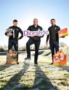 18 January 2024; In attendance during a promotional launch event for the Dioralyte O’Byrne Cup Final at the GAA National Games Development Centre in Abbotstown, Dublin, ahead of Saturday's final between Dublin and Longford are, from left, Longford footballer Bryan Masterson, Phoenix Labs Chief Executive Officer Larry McGowan and Dublin footballer Niall Scully. Photo by Sam Barnes/Sportsfile