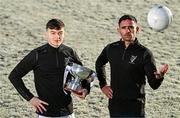 18 January 2024; Longford footballer Bryan Masterson, left, and Dublin footballer Niall Scully in attendance during a promotional launch event for the Dioralyte O’Byrne Cup Final at the GAA National Games Development Centre in Abbotstown, Dublin, ahead of Saturday's final between Dublin and Longford. Photo by Sam Barnes/Sportsfile