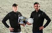 18 January 2024; Longford footballer Bryan Masterson, left, and Dublin footballer Niall Scully in attendance during a promotional launch event for the Dioralyte O’Byrne Cup Final at the GAA National Games Development Centre in Abbotstown, Dublin, ahead of Saturday's final between Dublin and Longford. Photo by Sam Barnes/Sportsfile