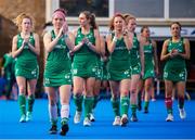 18 January 2024; Beth Barr of Ireland, second from left, with her team-mates acknowledges the supporters after their side's defeat at the FIH Women's Olympic Hockey Qualifying Tournament semi-final match between Ireland and Spain at Campo de Hockey Hierba Tarongers in Valencia, Spain. Photo by Manuel Queimadelos/Sportsfile