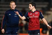 13 January 2024; Joey Carbery of Munster, right, with Munster attack coach Mike Prendergast after the Investec Champions Cup Pool 3 Round 3 match between RC Toulon and Munster at Stade Felix Mayol in Toulon, France. Photo by Eóin Noonan/Sportsfile