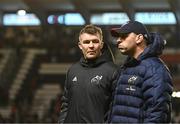 13 January 2024; Peter O'Mahony of Munster, left, and Munster defence coach Denis Leamy during the Investec Champions Cup Pool 3 Round 3 match between RC Toulon and Munster at Stade Felix Mayol in Toulon, France. Photo by Eóin Noonan/Sportsfile