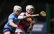 18 January 2024; Colm Molloy of University of Galway in action against Michael Dundon of SETU Carlow during the Electric Ireland Higher Education GAA Fitzgibbon Cup Round 1 match between SETU Carlow and University of Galway at SETU Carlow Sport Complex in Carlow. Photo by Seb Daly/Sportsfile