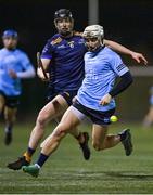 18 January 2024; Padraig Fitzgerald of SETU Waterford in action against Padraic Moylan of DCU during the Electric Ireland Higher Education GAA Fitzgibbon Cup Round 1 match between DCU Dóchas Éireann and SETU Waterford at DCU Sportsgrounds in Dublin. Photo by Stephen Marken/Sportsfile