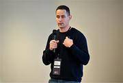 19 January 2024; GPA Player Development Manager Aaron Graffin speaking during the GPA Rookie Camp at the Radisson Blu Hotel, Dublin Airport. Photo by Sam Barnes/Sportsfile
