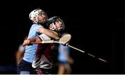 18 January 2024; Patrick Burke of University of Galway and Chris Nolan of SETU Carlow during the Electric Ireland Higher Education GAA Fitzgibbon Cup Round 1 match between SETU Carlow and University of Galway at SETU Carlow Sport Complex in Carlow. Photo by Seb Daly/Sportsfile