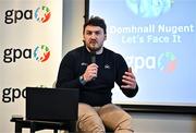 19 January 2024; Let's Face It  Podcast Host Domhnall Nugent speaking during the GPA Rookie Camp at the Radisson Blu Hotel, Dublin Airport. Photo by Sam Barnes/Sportsfile