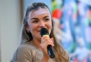 19 January 2024; Kilkenny camogie player Michelle Teehan speaking in a panel discussion during the GPA Rookie Camp at the Radisson Blu Hotel, Dublin Airport. Photo by Sam Barnes/Sportsfile