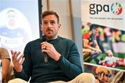 19 January 2024; Laois footballer Kieran Lillis speaking in a panel discussion during the GPA Rookie Camp at the Radisson Blu Hotel, Dublin Airport. Photo by Sam Barnes/Sportsfile