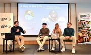 19 January 2024; Let's Face It Podcast Host Domhnall Nugent, far left, speaking in a panel discussion with, from left, Dublin footballer Evan Comerford, Kilkenny camogie player Michelle Teehan and Laois footballer Kieran Lillis the GPA Rookie Camp at the Radisson Blu Hotel, Dublin Airport. Photo by Sam Barnes/Sportsfile