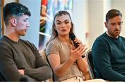 19 January 2024; Kilkenny camogie player Michelle Teehan speaking in a panel discussion during the GPA Rookie Camp at the Radisson Blu Hotel, Dublin Airport. Photo by Sam Barnes/Sportsfile