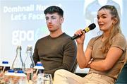 19 January 2024; Kilkenny camogie player Michelle Teehan speaking in a panel discussion during the GPA Rookie Camp at the Radisson Blu Hotel, Dublin Airport. Photo by Sam Barnes/Sportsfile