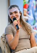 19 January 2024; Kilkenny camogie player Michelle Teehan speaking in a panel discussion during the GPA Rookie Camp at the Radisson Blu Hotel, Dublin Airport. Photo by Sam Barnes/Sportsfile