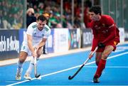 19 January 2024; Matthew Nelson of Ireland in action against Alvaro Portugal of Spain during the FIH Men's Olympic Hockey Qualifying Tournament semi-final match between Ireland and Spain at Campo de Hockey Hierba Tarongers in Valencia, Spain. Photo by Manuel Queimadelos/Sportsfile