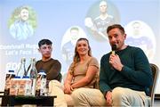 19 January 2024; Speaking during a panel discussion are, from left, Dublin footballer Evan Comerford, Kilkenny camogie player Michelle Teehan and Laois footballer Kieran Lillis during the GPA Rookie Camp at the Radisson Blu Hotel, Dublin Airport. Photo by Sam Barnes/Sportsfile