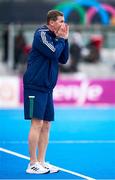 19 January 2024; Ireland assistant coach Neville Rothman reacts during the FIH Men's Olympic Hockey Qualifying Tournament semi-final match between Ireland and Spain at Campo de Hockey Hierba Tarongers in Valencia, Spain. Photo by Manuel Queimadelos/Sportsfile
