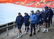 19 January 2024; Backs coach Andrew Goodman with Leinster players including Ross Molony, Josh van der Flier and Caelan Doris during a Leinster Rugby captain's run at Mattioli Woods Welford Road Stadium in Leicester, England. Photo by Harry Murphy/Sportsfile