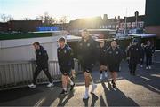 19 January 2024; Ross Molony, centre, and teammates arrive for a Leinster Rugby captain's run at Mattioli Woods Welford Road Stadium in Leicester, England. Photo by Harry Murphy/Sportsfile