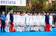 19 January 2024; The Ireland team stands for the National Anthem before the FIH Men's Olympic Hockey Qualifying Tournament semi-final match between Ireland and Spain at Campo de Hockey Hierba Tarongers in Valencia, Spain. Photo by Manuel Queimadelos/Sportsfile