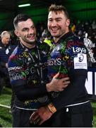19 January 2024; Connacht players Andrew Smith, left, and Shayne Bolton after their side's victory in the Investec Champions Cup Pool 1 Round 4 match between Connacht and Bristol Bears at the Dexcom Stadium in Galway. Photo by Seb Daly/Sportsfile