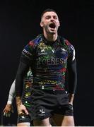 19 January 2024; Andrew Smith of Connacht celebrates after scoring his side's fourth try during the Investec Champions Cup Pool 1 Round 4 match between Connacht and Bristol Bears at the Dexcom Stadium in Galway. Photo by Seb Daly/Sportsfile