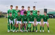 20 January 2024; The Republic of Ireland team before the international friendly match between Republic of Ireland MU15 and Australia U16 Schoolboys at the FAI National Training Centre in Abbotstown, Dublin. Photo by Seb Daly/Sportsfile