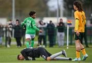 20 January 2024; David Dunne of Republic of Ireland celebrates after scoring his side's first goal during the international friendly match between Republic of Ireland MU15 and Australia U16 Schoolboys at the FAI National Training Centre in Abbotstown, Dublin. Photo by Seb Daly/Sportsfile