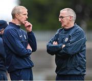 20 January 2024; Galway manager Henry Shefflin speaks to coach Eamonn O'Shea during the Dioralyte Walsh Cup semi-final match between Dublin and Galway at Parnell Park in Dublin. Photo by Stephen Marken/Sportsfile