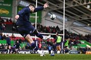 20 January 2024; Harry Byrne of Leinster warms up before the Investec Champions Cup Pool 4 Round 4 match between Leicester Tigers and Leinster at Mattioli Woods Welford Road in Leicester, England. Photo by Harry Murphy/Sportsfile
