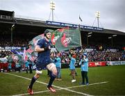 20 January 2024; Leinster co-captain James Ryan leads the team out before the Investec Champions Cup Pool 4 Round 4 match between Leicester Tigers and Leinster at Mattioli Woods Welford Road in Leicester, England. Photo by Harry Murphy/Sportsfile