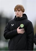 20 January 2024; Shea Callery of Republic of Ireland before the international friendly match between Republic of Ireland MU15 and Australia U16 Schoolboys at the FAI National Training Centre in Abbotstown, Dublin. Photo by Seb Daly/Sportsfile