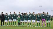 20 January 2024; Republic of Ireland players before the international friendly match between Republic of Ireland MU15 and Australia U16 Schoolboys at the FAI National Training Centre in Abbotstown, Dublin. Photo by Seb Daly/Sportsfile