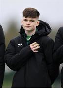 20 January 2024; Brody Collins of Republic of Ireland before the international friendly match between Republic of Ireland MU15 and Australia U16 Schoolboys at the FAI National Training Centre in Abbotstown, Dublin. Photo by Seb Daly/Sportsfile