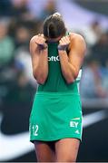 20 January 2024; Elena Neill of Ireland reacts after her side's defeat in the FIH Women's Olympic Hockey Qualifying Tournament third/fourth place play-off match between Ireland and Great Britain at Campo de Hockey Hierba Tarongers in Valencia, Spain. Photo by Manuel Queimadelos/Sportsfile