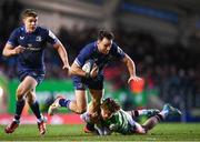 20 January 2024; Hugo Keenan of Leinster is tackled by Ollie Hassell-Collins of Leicester Tigers during the Investec Champions Cup Pool 4 Round 4 match between Leicester Tigers and Leinster at Mattioli Woods Welford Road in Leicester, England. Photo by Harry Murphy/Sportsfile