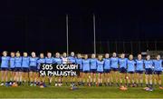 20 January 2024; Dublin players hold a banner showing solidarity with Palestine during the national anthem before the 2024 Lidl Ladies National Football League Division 1 Round 1 fixture between Dublin and Kerry at Parnell Park in Dublin. Photo by Sam Barnes/Sportsfile