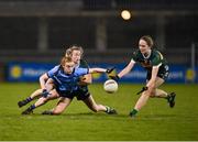 20 January 2024; Lauren Magee of Dublin in action against Niamh Carmody, left, and Amy Harrington of Kerry during the 2024 Lidl Ladies National Football League Division 1 Round 1 fixture between Dublin and Kerry at Parnell Park in Dublin. Photo by Stephen Marken/Sportsfile