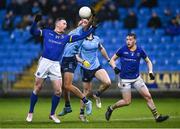 20 January 2024; Niall Scully of Dublin in action against Michael Quinn of Longford, left, during the Dioralyte O'Byrne Cup final match between Dublin and Longford at Laois Hire O'Moore Park in Portlaoise, Laois. Photo by Piaras Ó Mídheach/Sportsfile