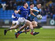 20 January 2024; Seán Lowry of Dublin in action against Bryan Masterson and Joseph Hagan, behind, of Longford during the Dioralyte O'Byrne Cup final match between Dublin and Longford at Laois Hire O'Moore Park in Portlaoise, Laois. Photo by Piaras Ó Mídheach/Sportsfile