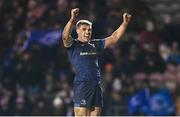 20 January 2024; Garry Ringrose of Leinster celebrates his side's fourth try during the Investec Champions Cup Pool 4 Round 4 match between Leicester Tigers and Leinster at Mattioli Woods Welford Road in Leicester, England. Photo by Harry Murphy/Sportsfile