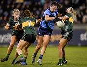 20 January 2024; Niamh Hetherton of Dublin in action against Kerry players, from left, Niamh Ní Chonchúir, Aishling O'Connell and Deirdre Kearney during the 2024 Lidl Ladies National Football League Division 1 Round 1 fixture between Dublin and Kerry at Parnell Park in Dublin. Photo by Sam Barnes/Sportsfile