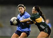 20 January 2024; Dannielle Lawless of Dublin in action against Ciara O'Brien of Kerry during the 2024 Lidl Ladies National Football League Division 1 Round 1 fixture between Dublin and Kerry at Parnell Park in Dublin. Photo by Sam Barnes/Sportsfile