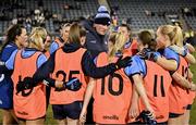 20 January 2024; Dublin manager Mick Bohan speaks to his players before the 2024 Lidl Ladies National Football League Division 1 Round 1 fixture between Dublin and Kerry at Parnell Park in Dublin. Photo by Sam Barnes/Sportsfile
